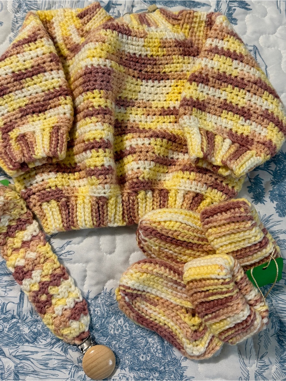 Kids Striped Crew & Scoop Neck Matching Set in Yellow, Cream & Brown